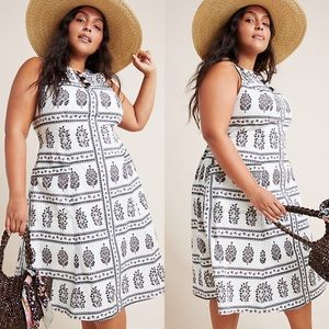 Anthropologie Woodblock Floral Midi Dress Pockets